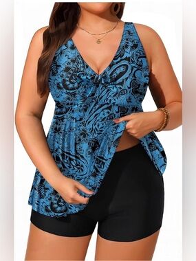 Two Piece Tankini  for Women Flowy Bathing Suits with Shorts Tummy Control